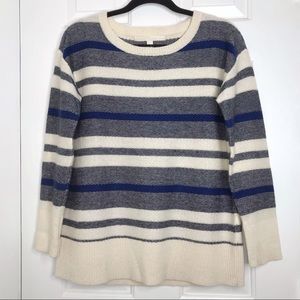 NORDSTROM COLLECTION Cashmere Wool Alpaca striped sweater blue cream small